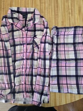 Nautica Womens Pink Navy Plaid Two-Piece Pajama Set